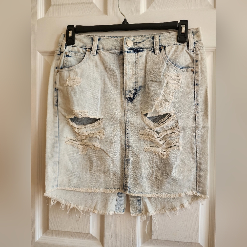 Distressed Denim Skirt
